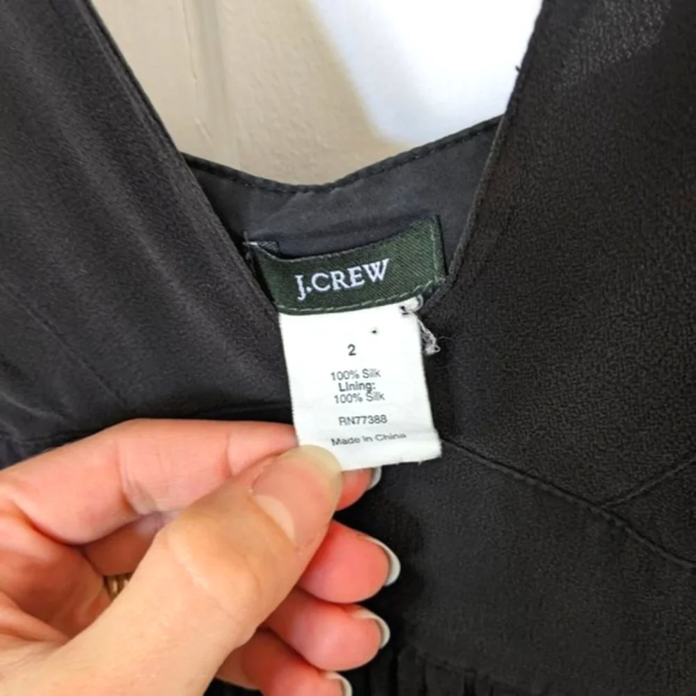 J. Crew Black Silk Deep V Dress with Ruffle - Picture 4 of 14